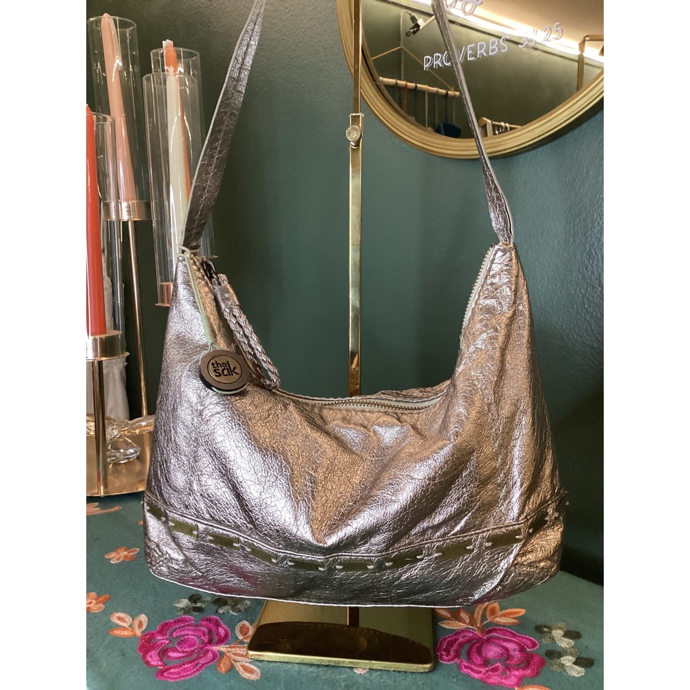 The Sak‎ Hobo Bag Women Small Gold Metallic Leather Slouchy Shoulder Bag